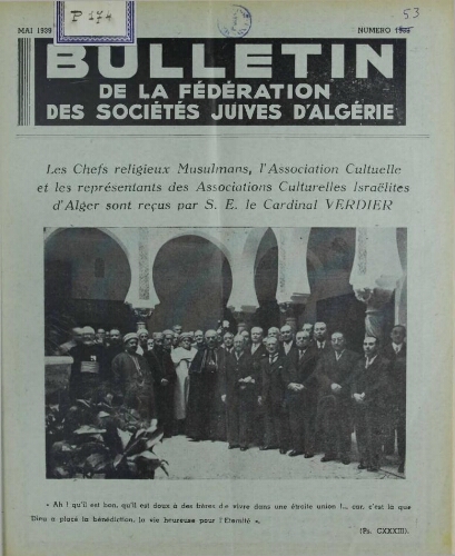 Bulletin de la Fédération des sociétés juives d’Algérie  V°06 N°53 (01/05/1939)